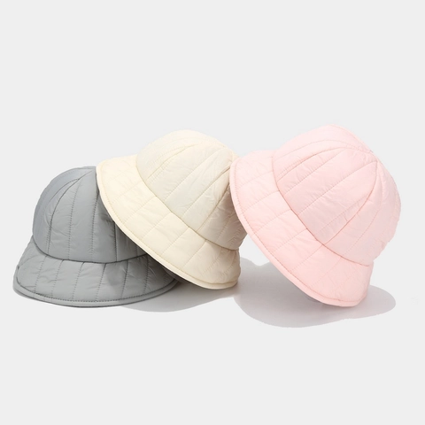Quilted Bucket Hat For Women Winter Warm Padded Windproof Solid Color Outdoor Travel Casual Foldable Minimalist Round Top