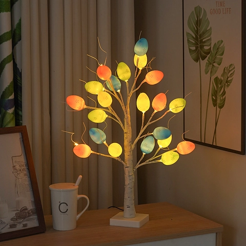 Lámpara De Mesa De Árbol De Abedul Huevo De Pascua LED Luz Decorativa Brillo Cálido USB Para Hogar Oficina