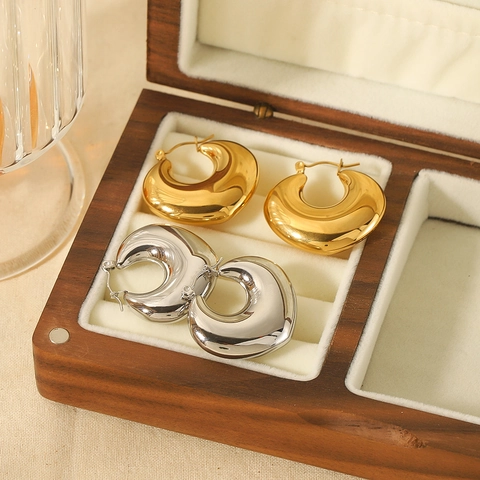 Herzförmige Creolen Aus Edelstahl 18K Vergoldet Klobige Hohle Wassertropfen Minimalistische Modeschmuck Für Damen