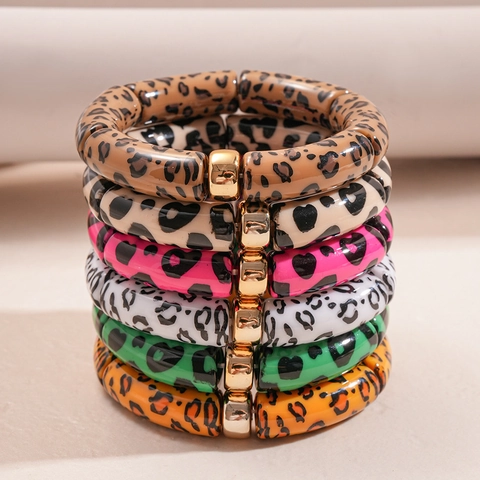 Bracciale Rigido Maculato Resina Acrilica Stile Giunto Bambù Gioielli Tubolari Con Fermaglio In Metallo Per Donna Retro Boho