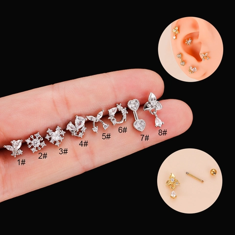 Boucles D'Oreilles Cartilage Acier Inoxydable Cuivre Zircon Cœur Nœud Papillon Piercing Tragus Helix Bijoux Femmes Mode