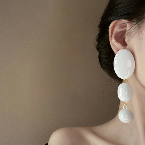 Oval Geometric White Acrylic Drop Earrings With 925 Sterling Silver Earring Post Niche Unique Long Dangle Jewelry Women