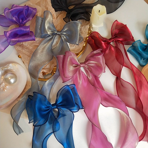 Große Schleife Haarspange Langes Band Streamer Perlmuttglanz Gaze Lolita Elegante Fee Kopfschmuck