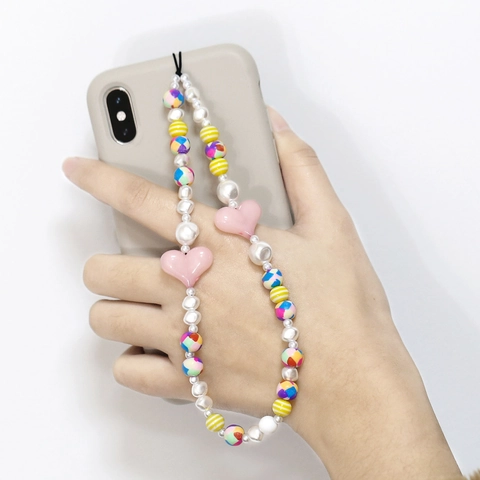Bunte Künstliche Perlen Telefon Lanyard Harz Herz Polymer Ton Imitation Künstliche Perle Anti-Verlust Gurt Retro Süß Y2K Handy Anhänger