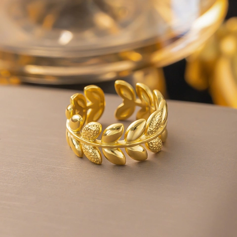 Adjustable Open Rings For Women Gold Plated Stainless Steel Starfish Heart Zircon Olive Branch Leaf Elegant Jewelry