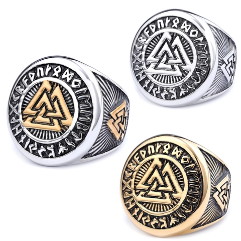 Anello Rune Vichinghe Nordiche Per Uomo Vintage Valknut Acciaio Inossidabile Gioielli Fascia Mitologia Stile Retro