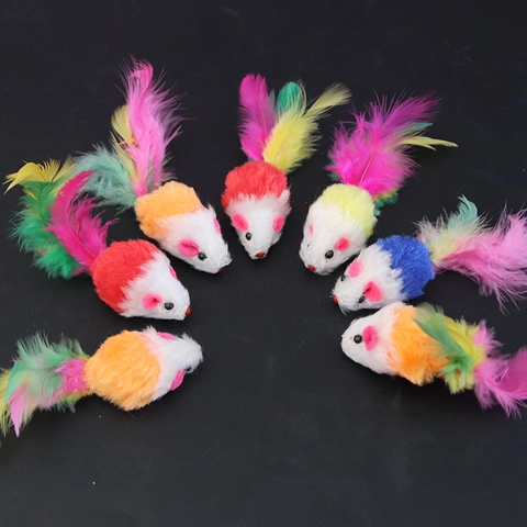 Juguetes Interactivos Para Gatos Simulación Ratón De Peluche Plumas De Colores Bola De Hierba Gatera Para Gatos De Interior