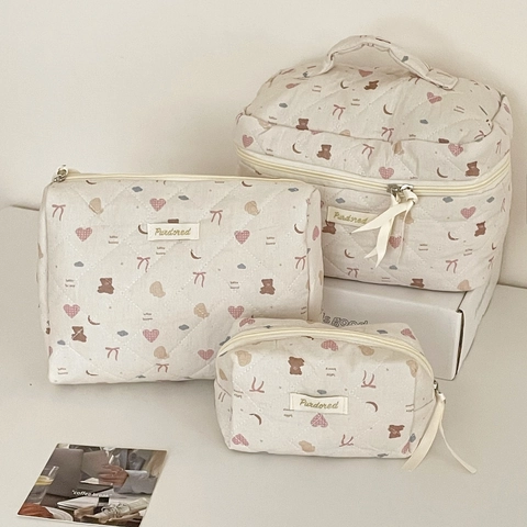 Bolsa De Maquillaje Acolchada Con Lindo Patrón De Oso Organizador De Aseo De Viaje Neceser Portátil Con Cremallera Para Mujeres