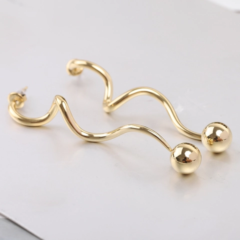 Pendientes de Botón en Espiral de Acero Inoxidable Con Poste de Plata de Ley 925 Largo Colgante de Bola Joyería para Mujer