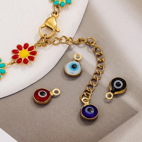 Ciondoli E Connettori Malocchio Pendenti In Acciaio Inossidabile Smalto Forma Di Fiore Tondo Accessori Gioielli DIY