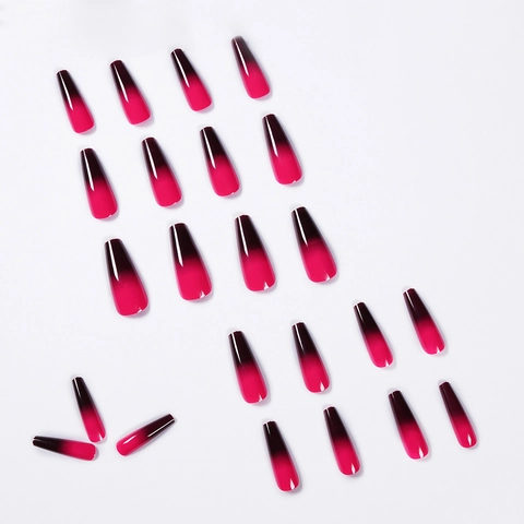 Uñas Postizas Largas Forma Ataúd Brillantes Degradado Morado Negro Acrílico Uñas Artificiales Para Mujeres