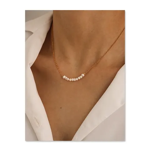 French Vintage Freshwater Pearl Pendant Necklace Elegant Copper Gold Plated Minimalist Choker For Women Neck Jewelry Gift