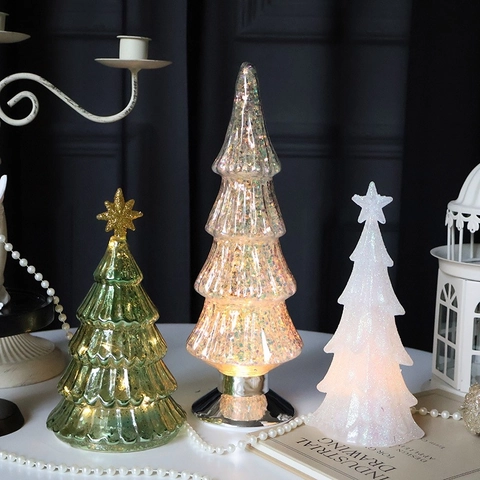 Led Weihnachtsbaum Tischdeko Glas Kunststoff Bunte Pailletten Matt Glühend Warmes Licht Feiertag Tischdeko Geschenk