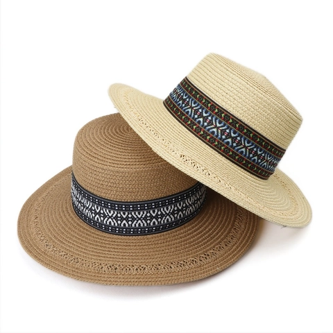 Etnische Boheemse Strohoed Boater Voor Dames Ademend Zonbescherming Strand Reis Zomer Vintage Opvouwbaar Accessoire