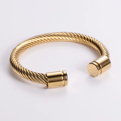 Twisted Cable Cuff Bracelet 18K Gold Plated Stainless Steel Open Adjustable Bangle For Men Women Minimalist Fashion