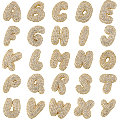Pendente Iniziale In Rame Zirconia Cubica Lettera A Bolla Puffy Stile Hip Hop Iced Out Gioielli