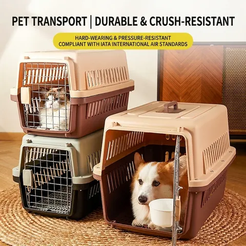 Portable Pet Carrier Air Box For Cats And Small Dogs Breathable Plastic Travel Crate With Metal Door Hanging Bowl And Pee Pad