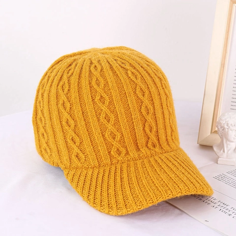 Women Cable Knit Baseball Cap Acrylic Warm Winter Solid Color Peaked Hat Fashion Outdoor Autumn Casual Headwear