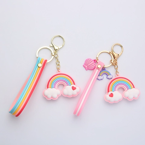 Simpatico Portachiavi in Silicone Arcobaleno Nuvola Cuore Con Cinturino Rosa Campanello Conchiglia Ciondolo Borsa Regalo Donna