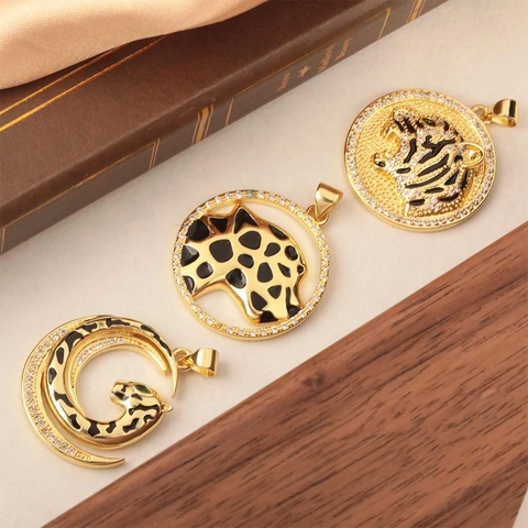 Koperen Luipaard Hoofd Hanger Ketting Luxe Zirkoon Emaille Dierlijke Sieraden Voor Vrouwen Trendy Holle Tijgerkop Goudtint