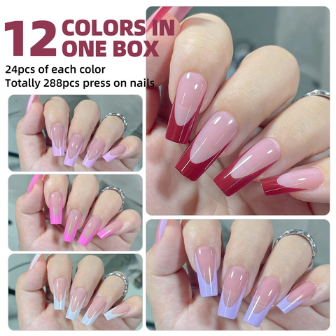 Unghie Finte French Press On Lunghe Trapezio Unghie Artificiali Mani E Piedi Per Donne Manicure Colorato