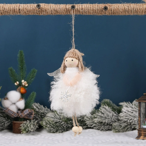 Angeli Di Natale Ornamenti Appesi Viso In Legno Peluche Di Lana Ali Di Paillettes Corda Di Juta Decorazioni Albero