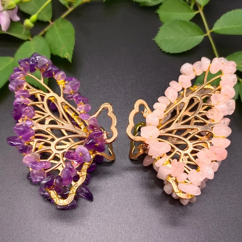 Natural Crystal Butterfly Hair Claw Clip Alloy Metal Hollow Out Handmade Hair Accessories For Women