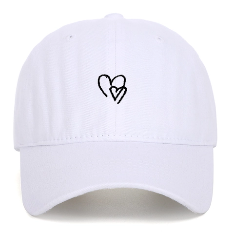 Casquette De Baseball En Coton Lavé Vintage Distressed Brodé Double Cœur Chapeau Soleil Réglable Sport De Plein Air Homme Femme