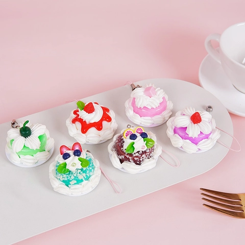 Mini Cake Simulation Food Pendant Resin Cream Dessert Keychain Bag Charm Cute Decorative Ornament For Girls Kids