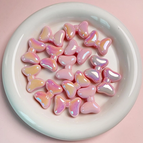 Iridescent Acrylic Bowknot Beads Colorful AB Plating Bow Loose Spacers For DIY Jewelry Phone Chain Keychain Accessories