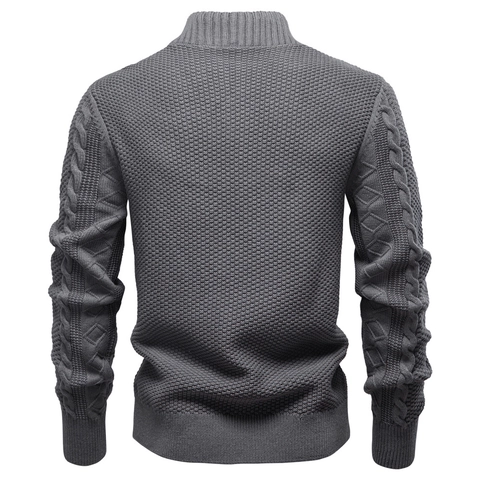 Cardigan En Maille Pour Hommes Col Montant Fermeture Éclair Torsades Mélange De Coton Épais Pull Décontracté Hiver