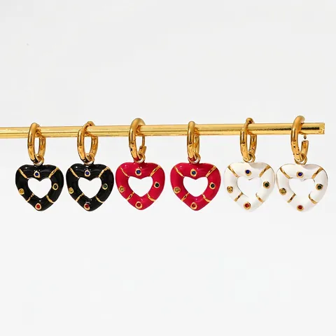Hart Druppel Oorbellen Roestvrij Staal Emaille Druppelolie Kleurrijke Zirkoon Holle Hanger Boho Vintage Sieraden Voor Dames
