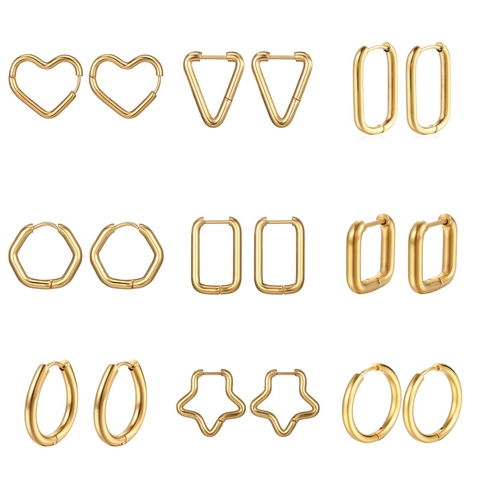 Minimalist Stainless Steel Geometric Ear Buckle Single Piece Gold Silver Black Rainbow Star Heart Earring For Women Men