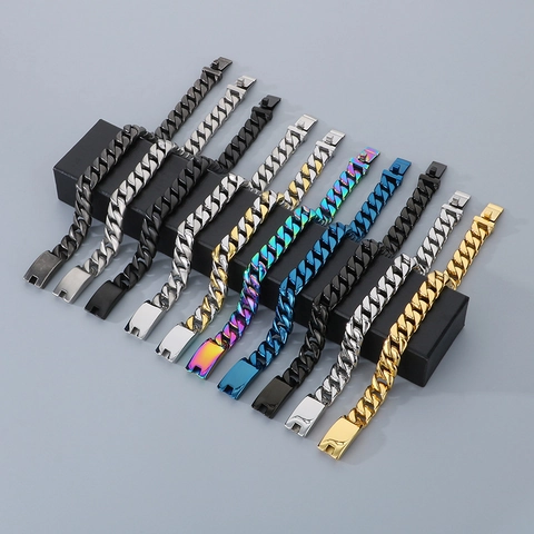 Collar Y Pulsera De Eslabones Cubanos Para Hombre Acero Inoxidable Chapado Al Vacío Hip Hop Punk Cadena Accesorios