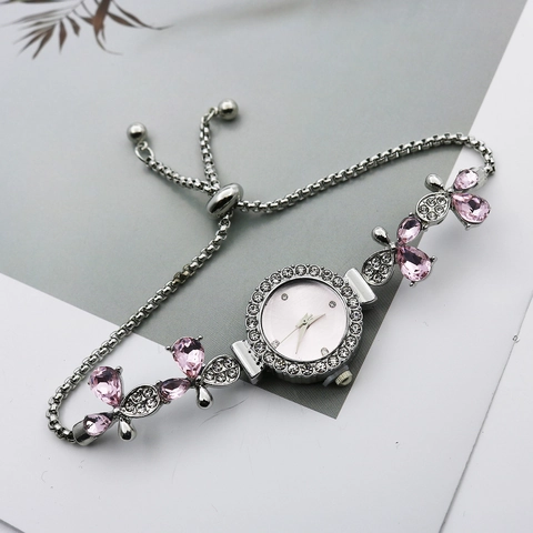 Elegante Orologio a Bracciale con Fiori e Strass per Donna Orologio al Quarzo in Lega e Acciaio Inossidabile con Design a Foglia