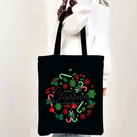 Buon Natale Borsa Tote In Tela Donne Borse A Mano Spalla Festa Riutilizzabile Borsa Da Spesa Regali