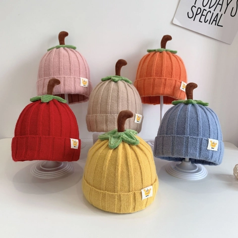 Baby Strickmütze Kürbis Blatt Deko Weich Warm Elastisch Beanie Herbst Winter Für Kleinkinder