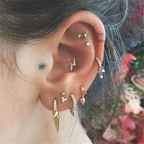 925 Sterling Silber Spike Huggie Hoop Ohrringe Für Frauen Punk Rock Hängeohrringe Mit Zirkonia