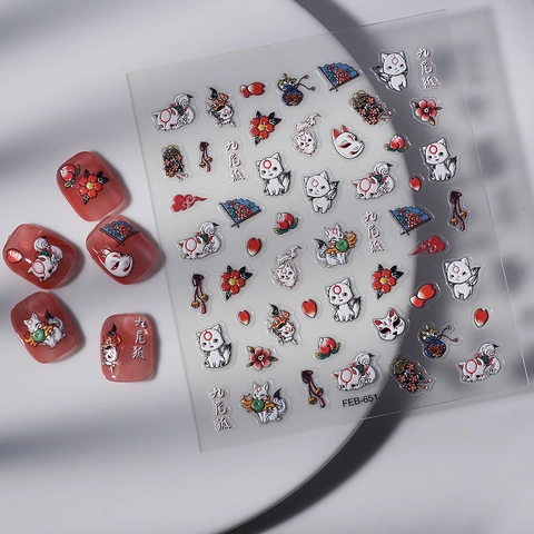 Stickers Nail Art Relief 5D Renard À Neuf Queues Style Japonais Autocollants Stéréoscopiques Imperméables Décalcomanies