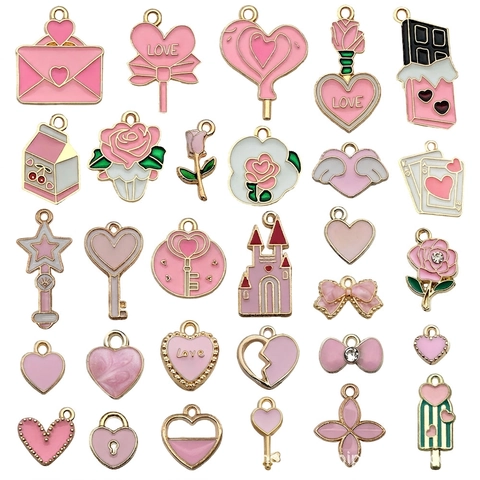 Ciondoli In Smalto Rosa San Valentino Lega Di Zinco Forme Cuore Chiave Rosa Castello Per Creazione Gioielli Fai Da Te