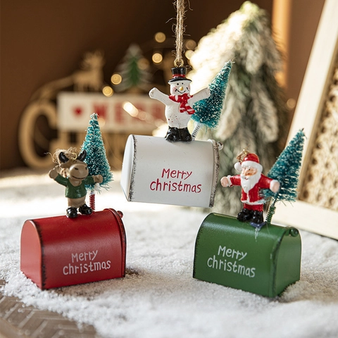 Adorno Colgante De Buzón De Navidad Hierro Metal Papá Noel Muñeco De Nieve Reno Mini Árbol Decoración Hogar
