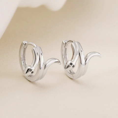 Snake Hoop Earrings Gold Plated Copper Vintage Animal Design Black Zircon Inlaid Niche Personality For Women