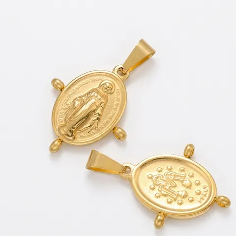 Wonderdadige Medaille Hanger Maagd Maria Ovaal Religieus Reliëf Vintage Verguld Messing Sieraad Accessoire