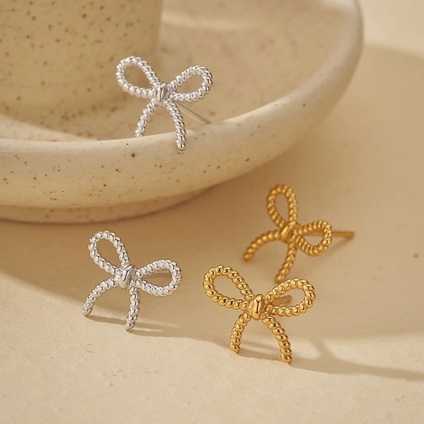 925 Sterling Silver Bowknot Stud Earrings For Women Elegant Twist Rope Ribbon Earrings Gold Silver Plated Fashion Jewelry Gift