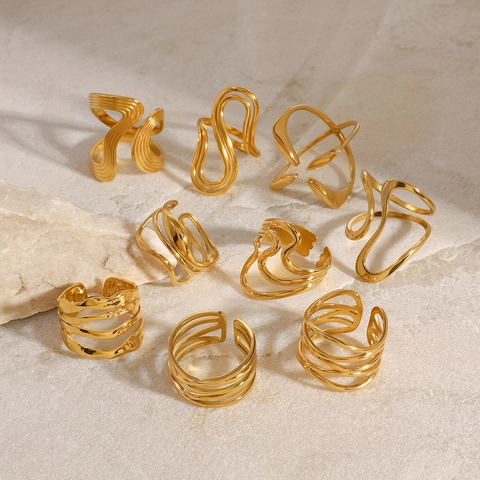 Bague En Acier Inoxydable À Lignes Abstraites Irrégulières Pour Femmes Ajustable Ouverte Style Géométrique Minimaliste
