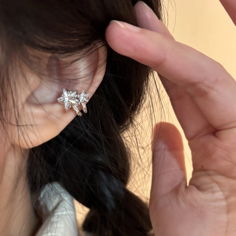 Ster Oormanchet Zirkoon Koperen Oorbellen Zonder Piercing Clip Zilver Kleur Sieraden Voor Dames