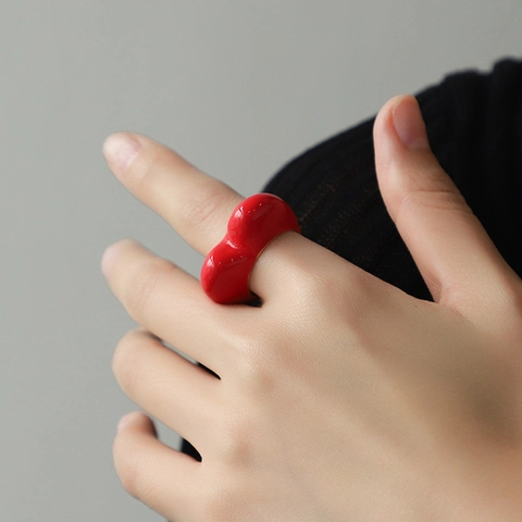 Heart Shaped Chunky Ring Zinc Alloy Enamel 3D Cute Fashionable Jewelry Accessory Valentine Gift Women Men