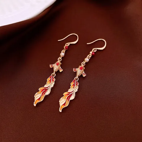 Pendientes Colgantes De Pez Koi Con Poste De Plata De Ley 925 Esmalte Aleación Perla Artificial De Imitación Estilo Chino Vintage Mujeres