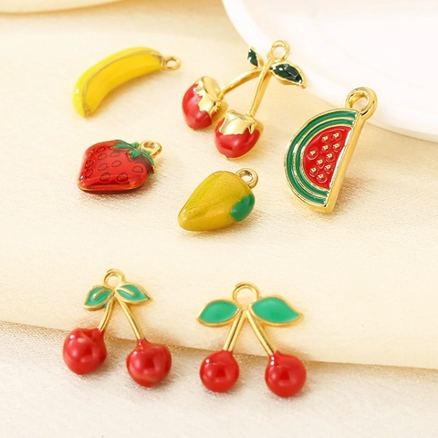 Stainless Steel Fruit Pendants Enamel Banana Strawberry Cherry Watermelon Mango For DIY Jewelry Making Accessories