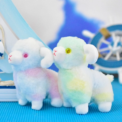 Cute Gradient Rainbow Lamb Plush Toy Keychain Soft Sheep Doll Animal Bag Hanging Ornament For Women Girls Gift